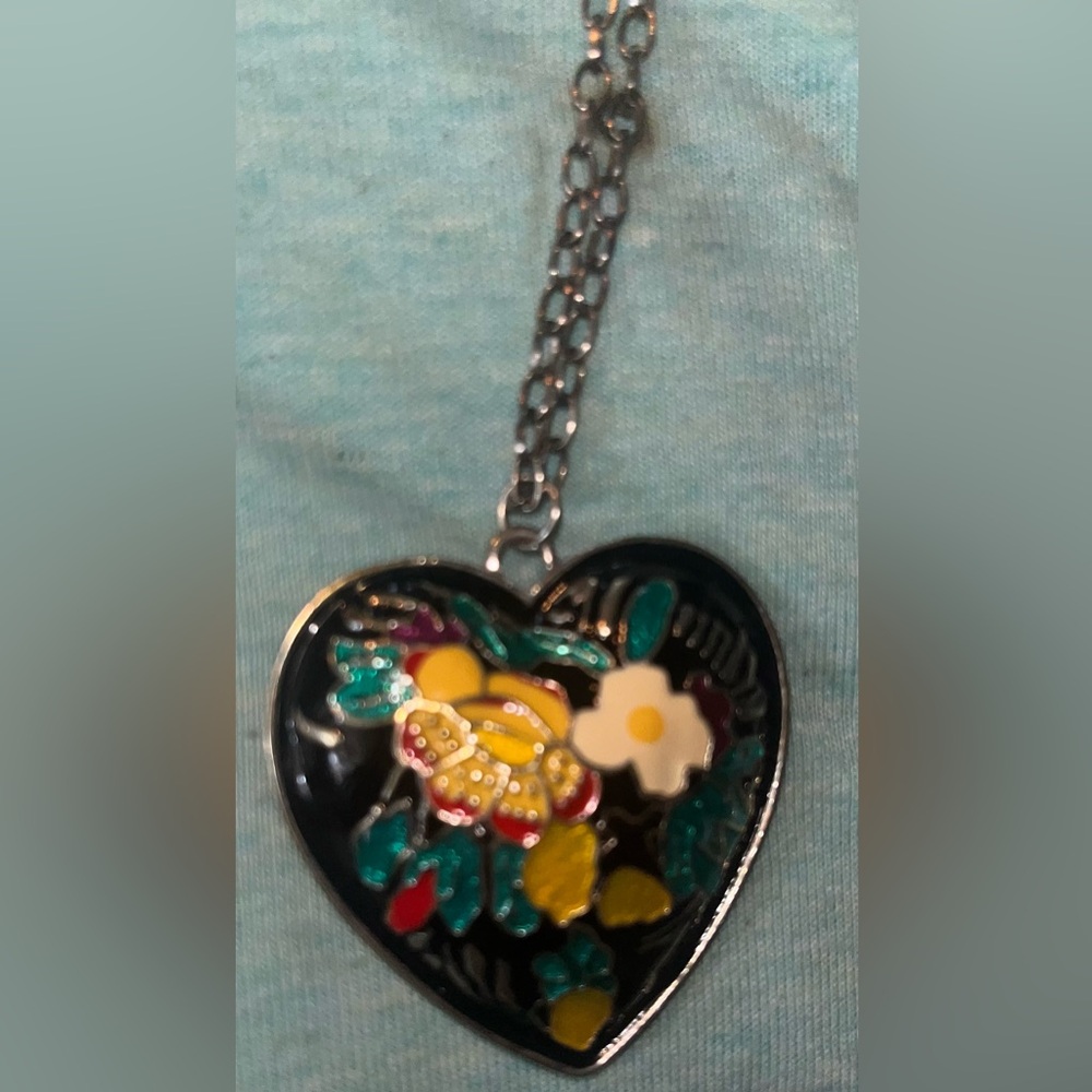 Heart Pendant Necklace with Floral Design